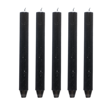 Koop zwart Pilaarkaars Ribbel - Set van 5